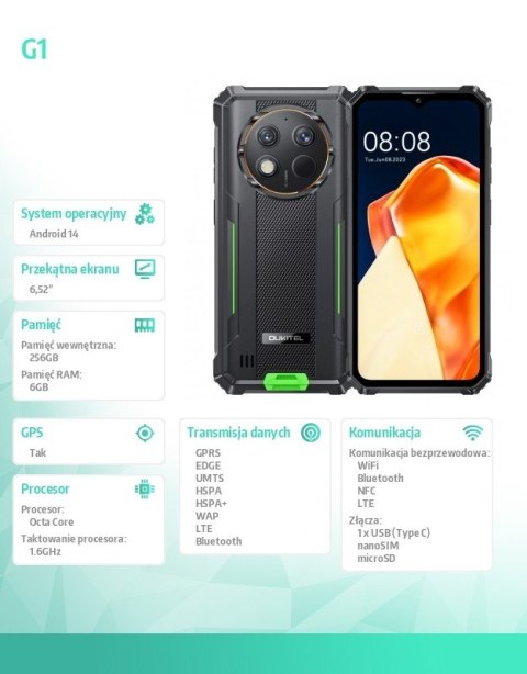 OUKITEL Smartfon G1 4G 6/256GB IP69K Zielony