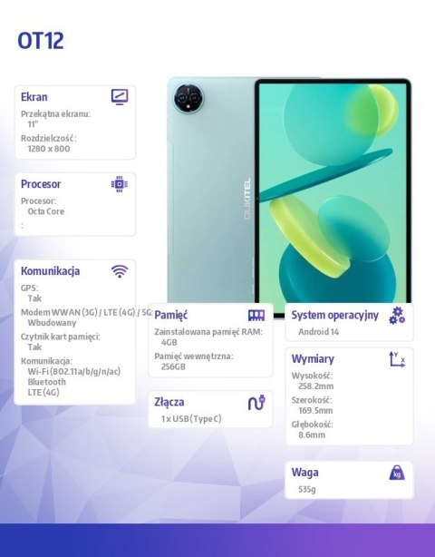 OUKITEL Tablet OT12 4G 11 cali 4/256GB zielony