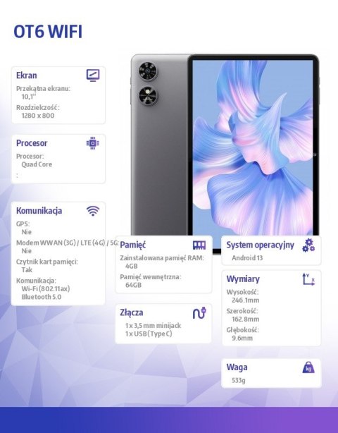 OUKITEL Tablet OT6 Wifi 10,1 cala 4/64GB Szary