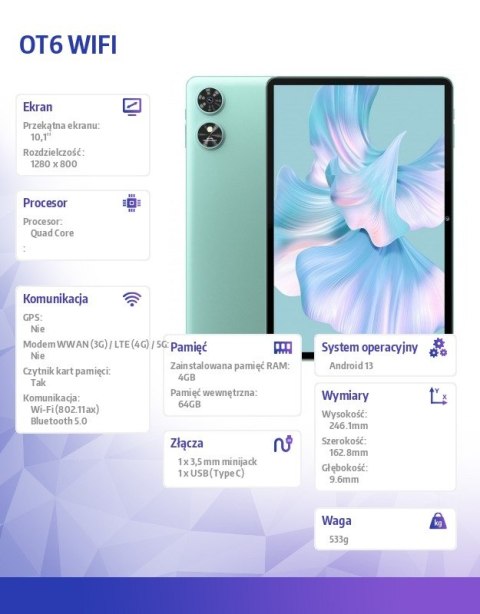 OUKITEL Tablet OT6 Wifi 10,1 cala 4/64GB Zielony