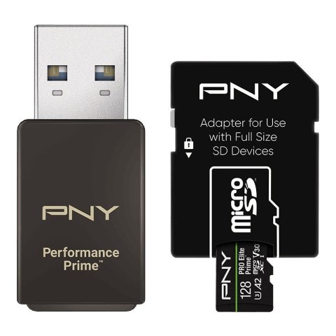 PNY Karta pamięci microSDXC Elite Prime 128GB + adapter SD + czytnik USB-A