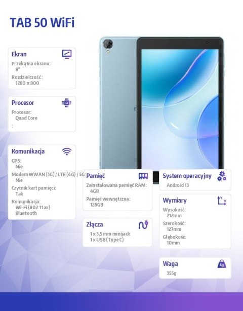 Blackview Tablet TAB 50 WiFi 8 cali 4/128GB 5580 mAh Niebieski