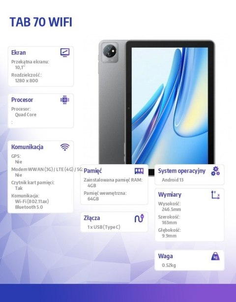 Blackview Tablet TAB 70 WiFi 10.1 cala 4/64GB 6580 mAh Szary