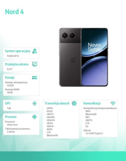 OnePlus Smartfon Nord 4 5G 16/51 2 GB CPH2663 czarny