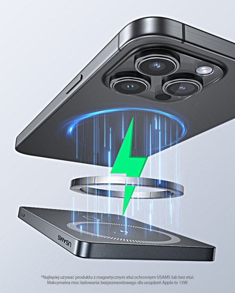 USAMS Powerbank 5000mAh 20W indukcyjny Magsafe PD Fast Charge szary
