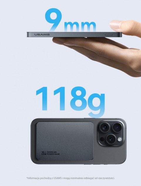 USAMS Powerbank 5000mAh 20W indukcyjny Magsafe PD Fast Charge szary
