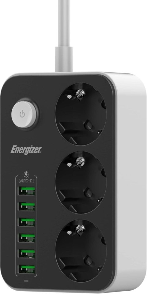 LISTWA ZASILAJĄCA Z WYŁĄCZNIKIEM Energizer 3x SCHUKO 6x USB-A 2500W 10A KABEL 2M