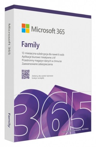 Microsoft M365 Family PL 1Y 6U Win/Mac Box EP2-32382, Zastępuje P/N: 6GQ-01940