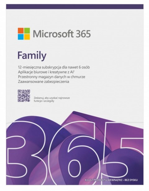 Microsoft M365 Family PL 1Y 6U Win/Mac Box EP2-32382, Zastępuje P/N: 6GQ-01940