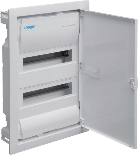 Rozdzielnica podtynkowa z drzwiami metalowymi, 2 rzędy, 24 moduły, IP30, HAGER Volta VU24NE