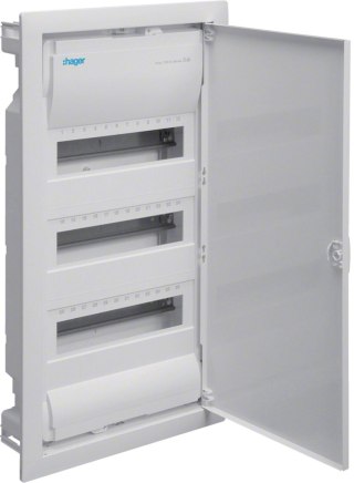 Rozdzielnica podtynkowa z drzwiami metalowymi, 3 rzędy, 36 modułów, IP30, HAGER Volta VU36NE