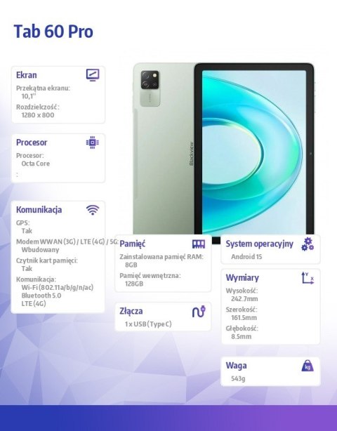 Blackview Tablet Tab 60 Pro LTE 11 cali 8/128GB Zielony