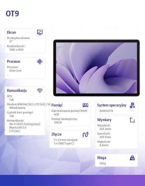OUKITEL Tablet OT9 11 4/128GB bez ładowarki fioletowy