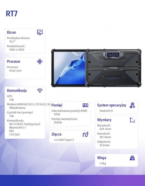 OUKITEL Tablet RT7 12/256GB 10,1 cala niebieski