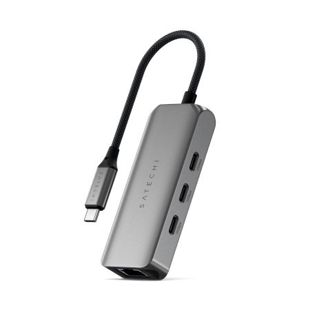 Satechi 4-In-1 USB-C Hub - hub do urządzeń mobilnych USB-C (3x USB-C 3.2 gen2 10Gbps, 2.5 Gigabit Ethernet) (space gray)