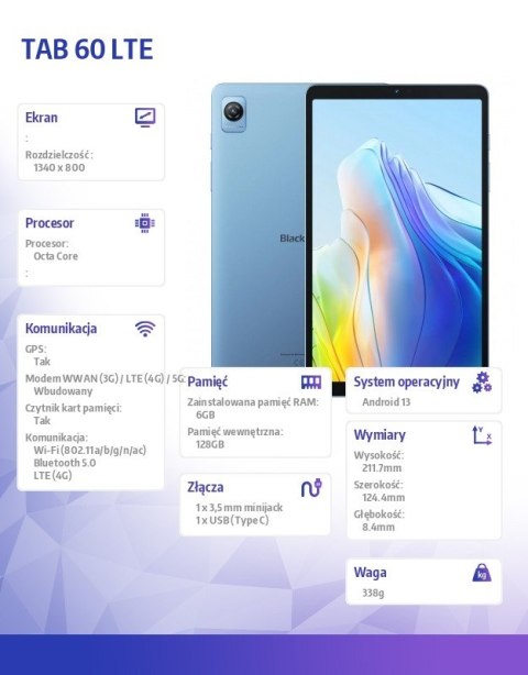 Blackview Tablet TAB 60 Lte 8,68 cali 6/128GB Niebieski