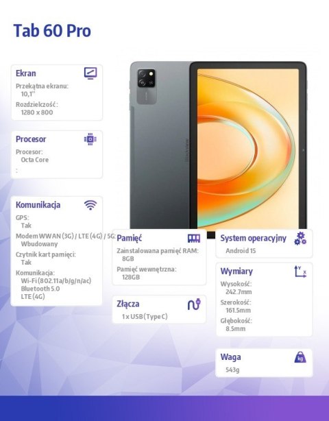 Blackview Tablet Tab 60 Pro LTE 11 cali 8/128GB Szary