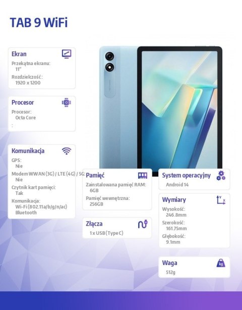 Blackview Tablet Tab 9 11 cali 6/ 256GB WiFi Niebieski