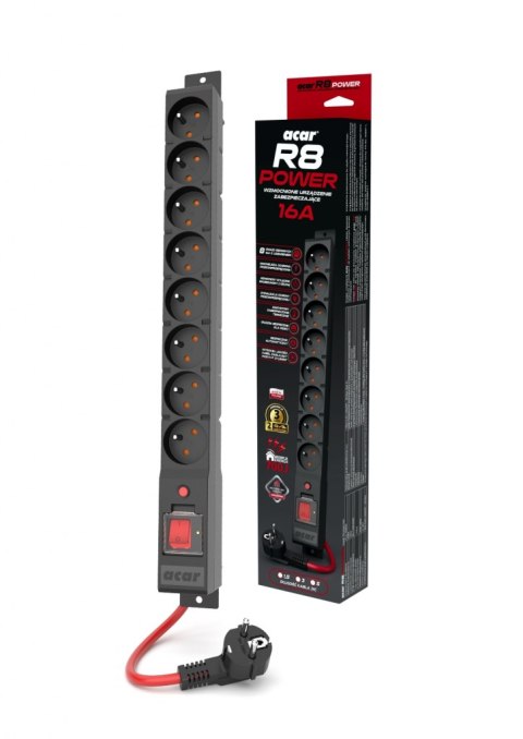Urządz. zas.-zabezpiecz. acar R8 POWER 16A, czarny 10m W2453