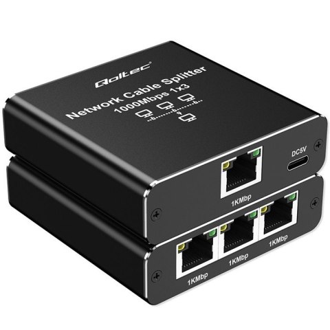 Qoltec Rozdzielacz Splitter Ethernet mini SWITCH 1x3 RJ45 | 1000Mb/s | USB-C | Aluminium