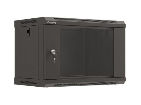 Szafa instalacyjna Rack wisząca 19" 6U 540x350 czarna Drzwi przeszklone Lanberg (flat pack)
