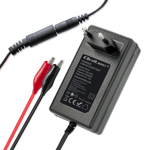 Qoltec Automatyczna ładowarka do akumulatora AGM GEL STD 6V 12V | 1.5A |Prostownik z sygnalizatorem LED