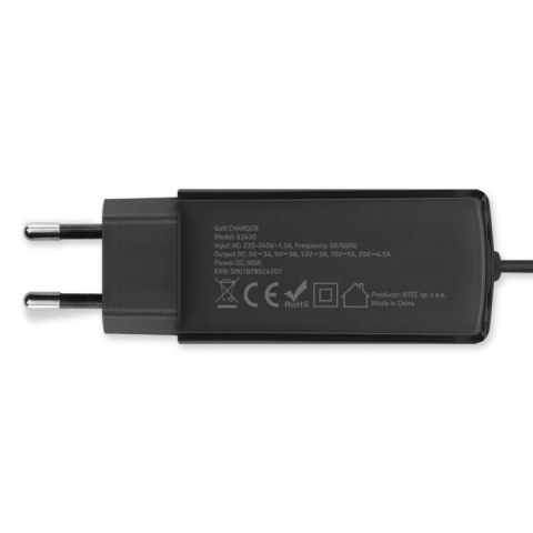 Qoltec Ładowarka sieciowa 90W GaN | 5-20V | 3-4.5A | USB-C 3.1