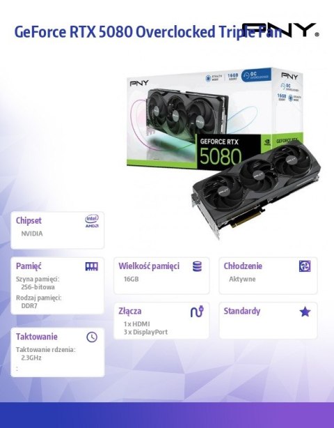 PNY Karta graficzna GeForce RTX5080 OC 3F 16GB 256-bit 960GB/s