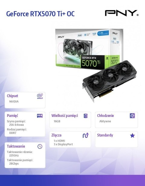 PNY Karta graficzna GeForce RTX5070 Ti+ OC 16GB VCG5071T16TFXPB1-O