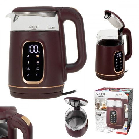 Adler Czajnik 1,7l z wyświetlaczem LED, regulacja temperatury AD 1305 burgundy