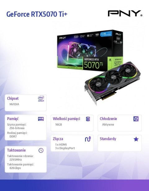 PNY Karta graficzna GeForce RTX5070Ti+ 16GB ARGB VCG5071T16TFXXPB1-O