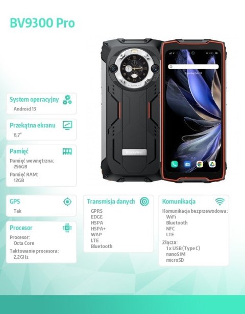 Blackview Smartfon BV9300 Pro 15080 mAh 12/256GB pomarańczowy
