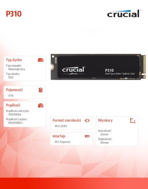 Crucial Dysk SSD P310 4TB M.2 NVMe PCIe 4.0 2280 7100/6000