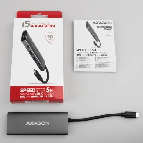 AXAGON HMC-5G21 Wieloportowy hub USB 5in1, 10Gbps, 2x USB-A + 2x USB-C + HDMI 4K/30Hz, PD 60W, 13cm USB-C kabel