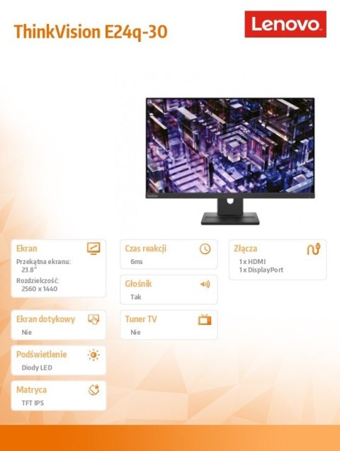 Lenovo Monitor ThinkVision 23.8 cala E24q-30 63ECGAT2EU