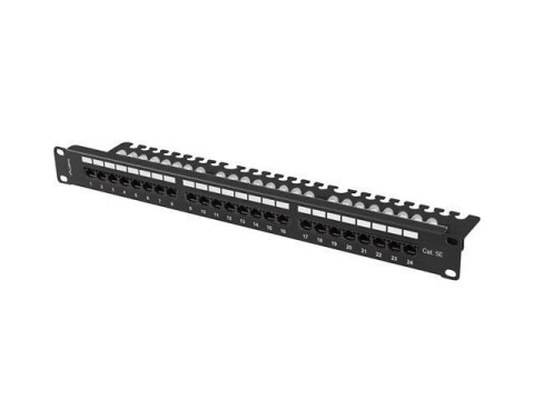 Patch panel Lanberg 24 port 1U 19" kat.5e UTP z organizerem kablowym czarny