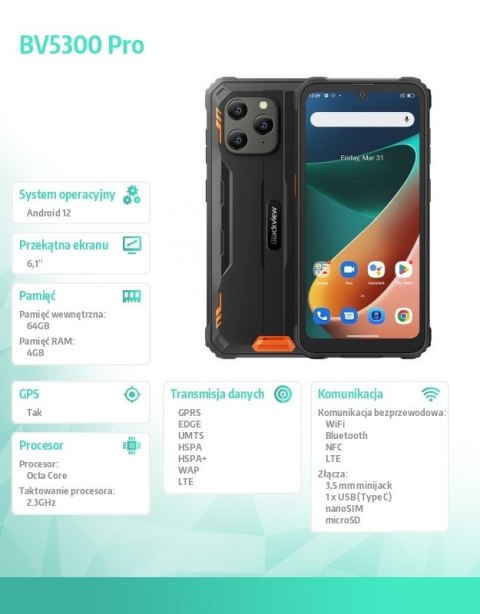 Blackview Smartfon BV5300 PRO 4/64GB 6580h pomarańczowy
