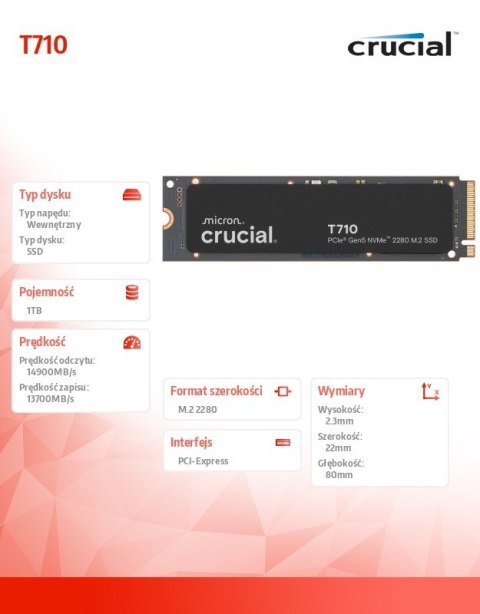 Crucial Dysk SSD T710 1TB M.2 NVMe 2280 PCIe 5.0 14900/13700