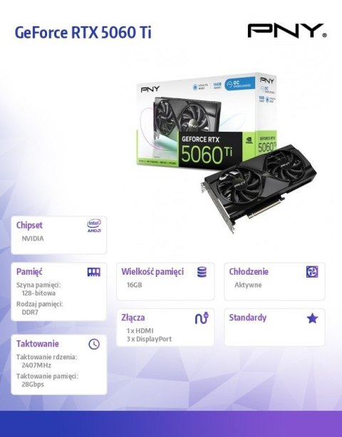 PNY Karta graficzna GeForce RTX 5060 Ti 16GB OC VCG5060T16DFXPB1-O