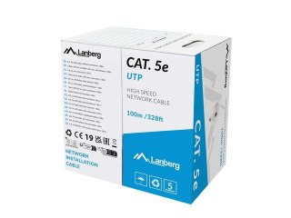 Kabel LAN Lanberg UTP Kat.5e 100m drut CU szary Fluke passed