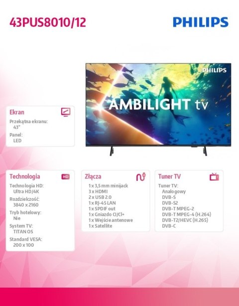 Philips Telewizor LED 43 cale 43PUS8010/12