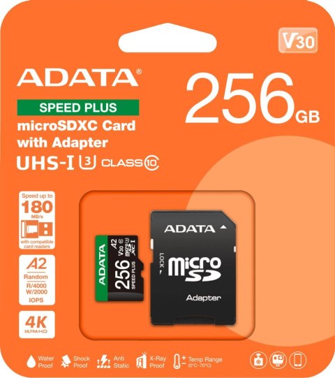 Adata Karta pamięci microSD Speed Plus 256GB UHS1 U3 V30 A2 180/160 MB/s