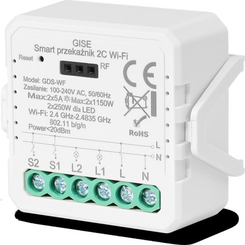 GISE Smart Podwójny moduł przekaźnikowy WiFi | Tuya | GDS-WF