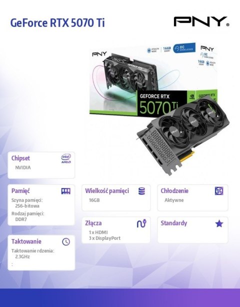 PNY Karta graficzna GeForce RTX 5070 Ti OC 3F 16GB 256-bit 896GB/s