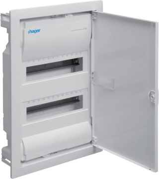 Rozdzielnica podtynkowa z drzwiami metalowymi, 2 rzędy, 24 moduły, IP30, QC, HAGER Volta VU24AT