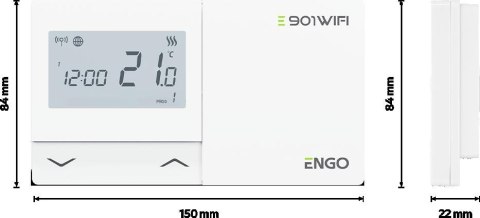 ENGO Controls E901-WIFI - Regulator temperatury bezprzewodowy, Wi-Fi, Internetowy, biały, 868MHz
