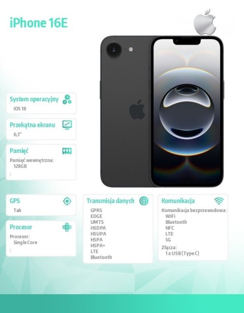 Apple IPhone 16E 128GB czarny