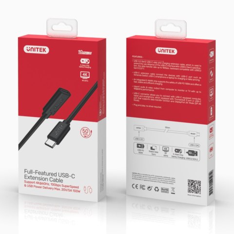Unitek Przedłużacz USB-C 10Gbps 4K, PD 100W 1 m