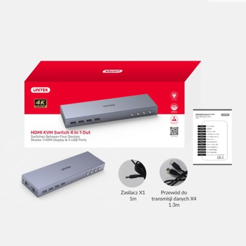 Unitek Przełącznik KVM 4K HDMI 2.0 4-in 1-out +USB
