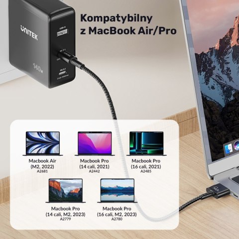 Unitek Kabel zasilający USB-C - MagSafe 3 140W 1 m